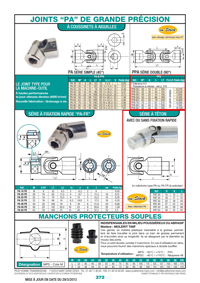 Joints "PA" de grande précision - série à fixation rapide "PA-FR" - série à têton - manchons protecteurs souples