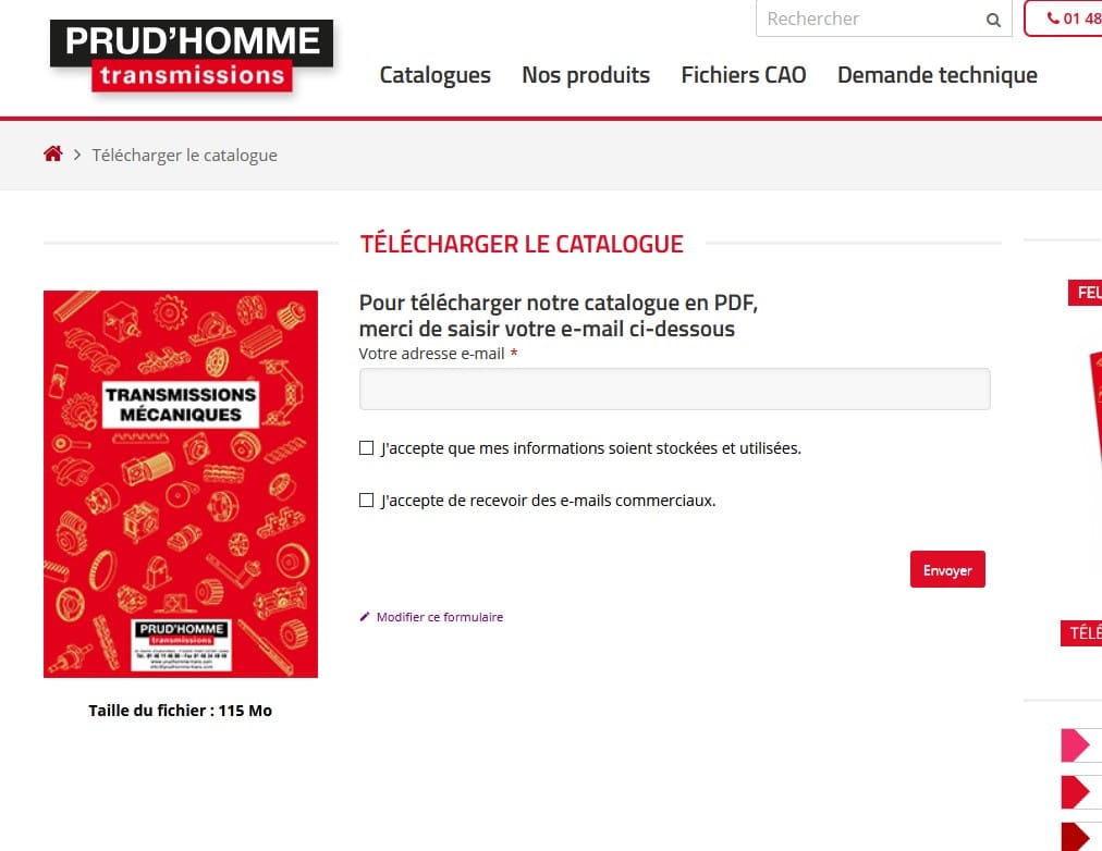 Comment télécharger le catalogue Prud'homme Transmissions